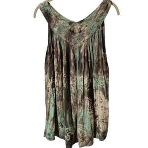 Women's Green and Brown Boho Sleeveless Top V-neck Beading Just Cruising